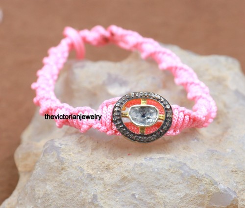 VALENTINO Bracciale Polki Pave Diamanti Argento 925 Sterling Fatto a Mano Bracciale Vittoriano Regalo