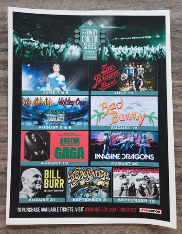 Fenway Park 2022 Concert Series Advertisement 8.5"x11" Poster Zac Brown Band Cover