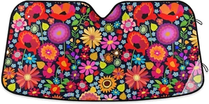 Sunflower Daisy Poppy Flower Floral Windshield Sun Shade,Foldable Car Sun Shade - Picture 1 of 7