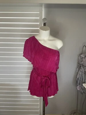 New Woman’s Heart Soul Ribbed Fuchsia One Shoulder Belted Fashion  Blouse M - Image 1 of 4