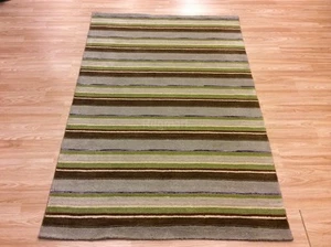 Striped Grey Green Brown Multi Colour Handmade 100% Wool Rug 4x6 117x181cm 60%OF - Picture 1 of 5