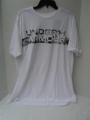 NEW MENS UNDER ARMOUR WHITE LOOSE FIT SHIRT W/GRAY CAMO CHEST STRIPE SIZE XLT - Image 1 of 4