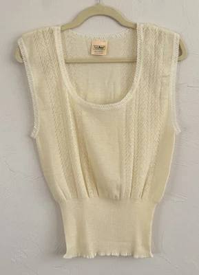 De Colección Años 80 LL Bean Inglaterra Marfil Superlavado Corderos Lana Cuello Redondo Suéter Chaleco Talla XL Foto 1 de 4
