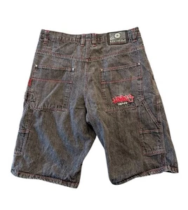 Pantaloncini corti vintage Y2K Southpole neri denim taglia 36 skater larghi ricamati - Foto 1 di 4