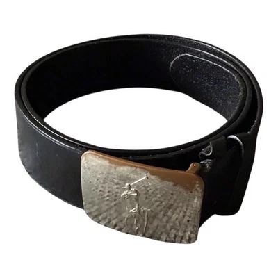 Polo Ralph Lauren Cuero Negro Pony Placa Cinturón Para Hombres 38 Jinete Preppy Western Foto 1 de 4