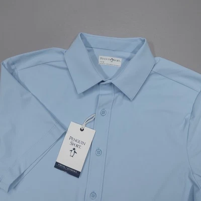 Penguin Sport Men's Short Sleeve Buton Up Clear Sky Blue Stretch Wicking - Image 1 of 4