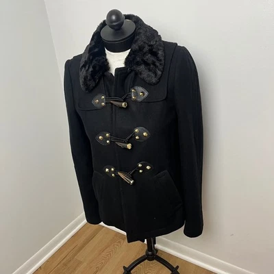 Abrigo Juicy Couture Y2K Preppy Negro Lana Palanca Cuello Piel Sintética Talla S Foto 1 de 4