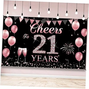 21st Birthday Decorations for Her, Cheers to 21 Years Birthday Backdrop - Picture 1 of 7