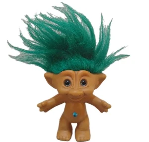 Vintage Treasure Troll 4" Dark Green Hair Green Star Belly Jewel Ace Novelty - Picture 1 of 3
