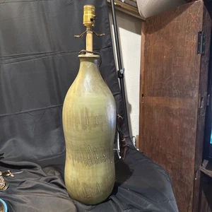 mid century modern italian pottery bitossi Green Ceramic Table Lamp 18 In Base - Picture 1 of 12