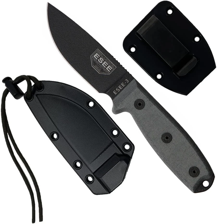 ESEE-3 Fixed Blade Knife Plain Edge Modified Pommel Black Blade - Image 1 of 1