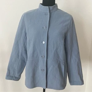 Eileen Fisher blau Wolle Kaschmir Knopfleiste Mantel Jacke Mandarinkragen Gr. M - Bild 1 von 11