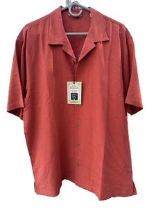 Tommy Bahama Hawaiian Shirt Flags of Leisure 100% Silk Men's Size Large Orange  - Picture 1 of 9