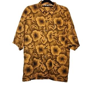 Quiksilver Short Sleeve Button-Up Shirt, Hibiscus Pattern Orange & Gold, Size L - Picture 1 of 6