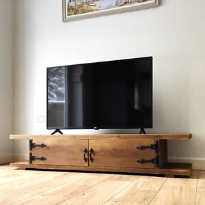 Handmade Rustic TV Stand - Solid Wood Media Console with Storage Cabinet - Picture 1 of 9