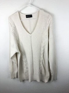 Lane Bryant Womens Sweater 22/24 Ivory V Neck Cable Knit Long Sleeves Soft A15 - Picture 1 of 6