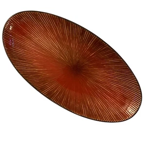 Pier 1 Imports Dish Oblong Oval Serving Plate Red Orange Starburst 12" Long - Picture 1 of 4