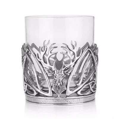 Stunning Pewter Stag & Scottish Thistle Whisky Tumbler Glass - Image 1 of 3