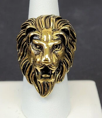 Stainless Steel Lion Head Gold Tone Ring Fashion Jewelry - Size 9 US ~ T721S - Image 1 of 4