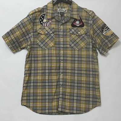 Swagnificent Raw Blue Plaid Short Sleeve Button Shirt Yellow Black Men Size XL - Image 1 of 4