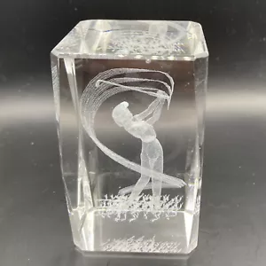 Lasercut Woman Golfer Paperweight Etched Clear Rectangular 3"H - Picture 1 of 6