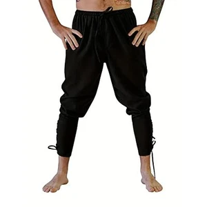 Cotton & Linen Lace Up Bottom Medieval Cosplay Pirate Pants black XXL US 38 - Picture 1 of 9