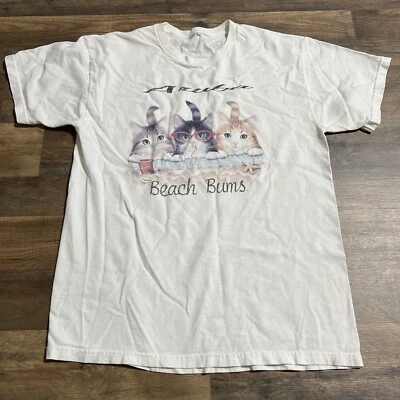 Camiseta De Colección Y2K Años 90 Gato Playa Culo Doble Cara Aruba Blanca Adulto Grande L Foto 1 de 4