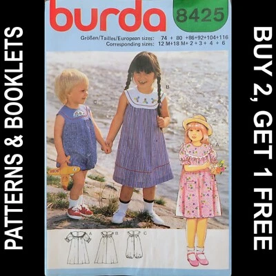 Vintage Burda Girls' Dress & Playsuit Pattern #8425 Sizes 12M-6YR UNCUT - Image 1 of 4