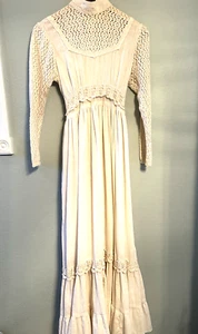 Gunne Sax by Jessica Maxi Dress Size 11 Vintage 1970's Prairie Dress Prom Ivory - Picture 1 of 16