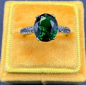 14ct White Gold Emerald Engagement Ring Valentines Anniversary Filled Simulated - Picture 1 of 4