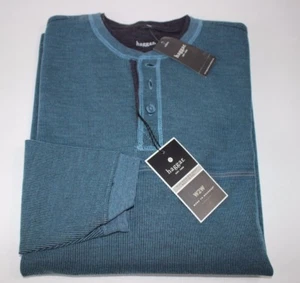 HAGGAR Size M Men's Shirt Blue Water Heather 3 Button L/S Double Crewneck NEW - Picture 1 of 9