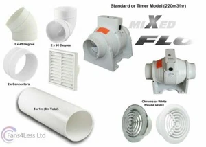 Bathroom Shower Fan Kit Rigid Duct Ceiling Mounted Extractor Duct Timer Std 4" - Picture 1 of 1