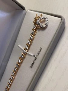 Tennisarmband 18kt Gold über Sterlingsilber mit Diamant-Akzenten 71/2" - Bild 1 von 6