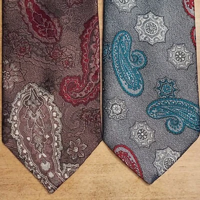 2 Corbatas De Colección Paisley Bronce Plateado Metálico Para Hombre Oscar De La Renta Studio 57"x3.5" Foto 1 de 4