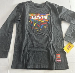 LEVI'S LEGO SHIRT KIDS XL CHARCOAL GREY GRAY LONG SLEEVES NWT LOGOS $28 RETAIL - Picture 1 of 4