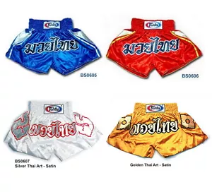 FAIRTEX MUAY THAI KICK BOXING MMA K1 FIGHTING SATIN SHORTS ''THAI FONT'' ART - Picture 1 of 7