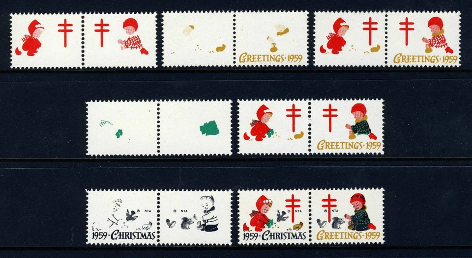 1959 USA Christmas Seal Progressive Color Proofs (7) . Mint Never Hinged - Image 1 of 1