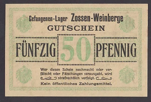 🔴GERMANY 50 Pfennig ND UNC POW- WWI Concentration Camp ZOSSEN-WEINBERGE - Picture 1 of 2