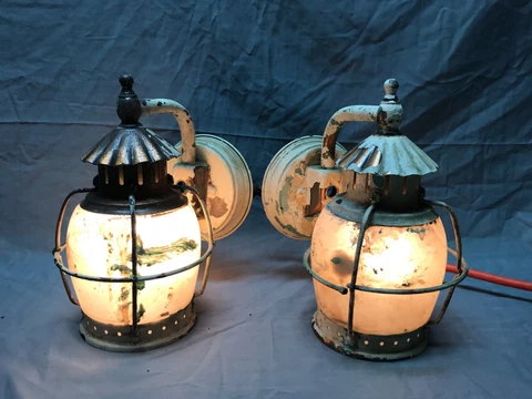 Antique Pair Copper Colonial Wall Sconce Frosted Glass Lights VTG Old 1038-23B Cover