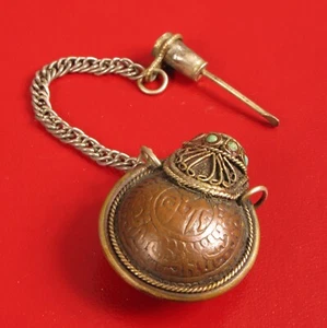 ANTIQUE CHINESE ASIAN MIDDLE EAST SNUFF PERFUME MEDICINE BOTTLE BRONZE GEMSTONE - Picture 1 of 13