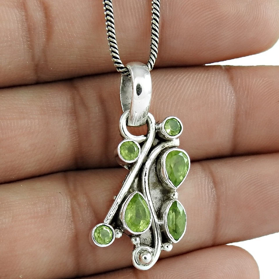 Joyería de regalo de Navidad colgante étnico de peridoto natural de plata de ley 925 X57 Foto 1 de 4