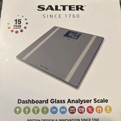 Báscula Analizador LCD Electrónico Digital Vidrio Gris Ultra Delgado Salter  Foto 1 de 4