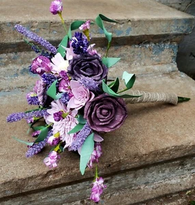 Purple & Lavender Wildflower Bridal Bouquet Sola Wood Bridesmaid Wedding Flowers - Picture 1 of 10