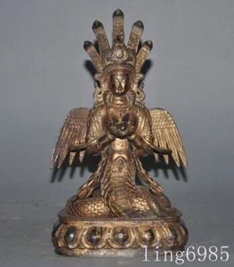 10" Tibetischer Buddhismus Bronze 5-Köpfe Schlange Naga Kanya Schlange Fee Buddha Statue - Bild 1 von 8