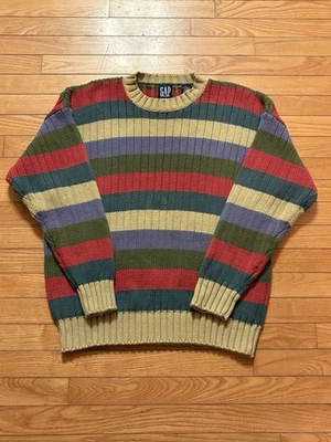 Vintage Y2K 90’s Gap Sweater  Heavyweight Cotton Knit Striped Size XL - Image 1 of 4