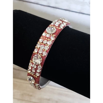 Vintage Bracelet / Bangle Red Glitter & Clear Gem 7.5" - Image 1 of 4