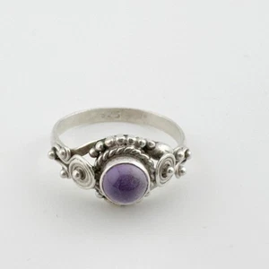 Vintage Amethyst Sterling Silver 925 Ring Ornate Boho Style Size 9 1/4 - Picture 1 of 21
