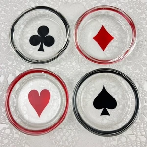 Vintage 4 Federal Glass Coasters Ashtray Playing Card Suit Red Black Poker - Picture 1 of 7
