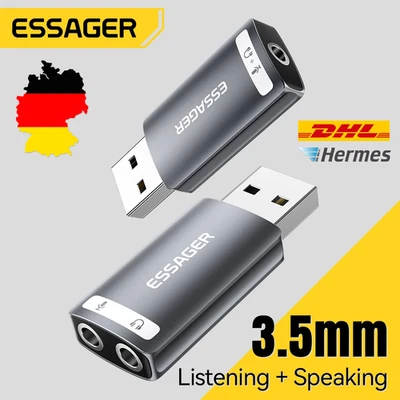 Essager Externe USB Soundkarte auf 3,5mm Audio Mikrofon Adapter Stereo PC Laptop - Bild 1 von 4
