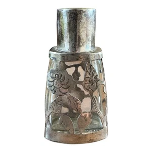 Botella de perfume de vidrio de plata de ley 925 vintage hecha en México firmada DM - Imagen 1 de 14